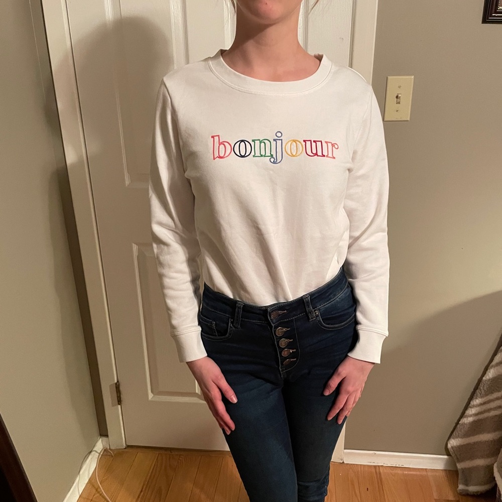 J Crew, bonjour sweat shirt, SM, smoke free